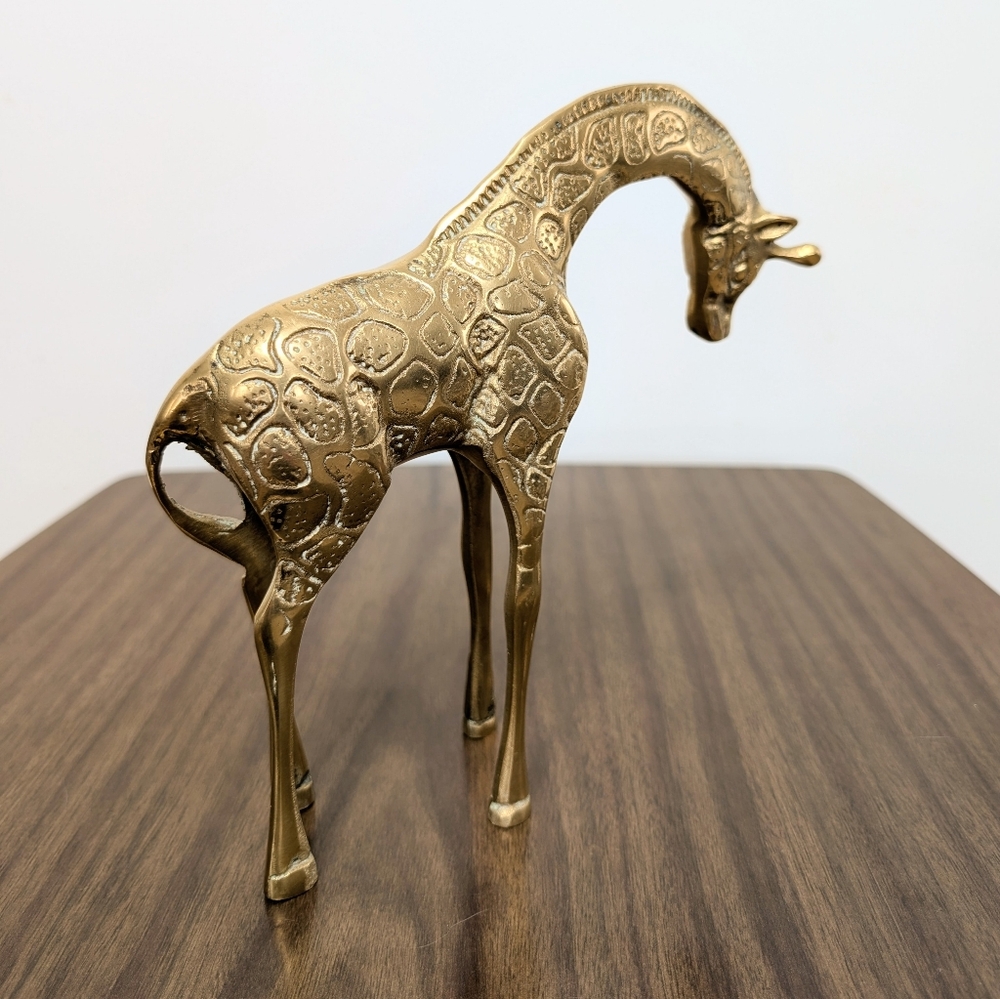 Bright Shiny Brass Giraffe Statue Figurine Gold Tone - Picture 4 of 6